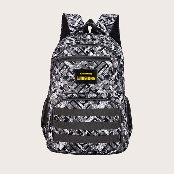 

Men Large Capacity Zipper Front Backpack, Black and white