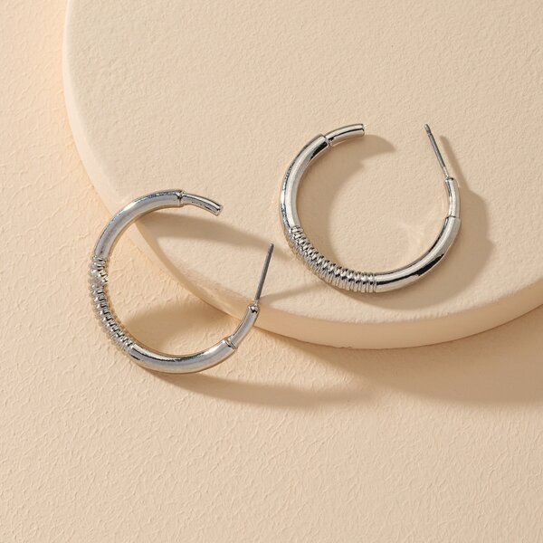 

Textured Metal Cuff Hoop Earrings, Silver