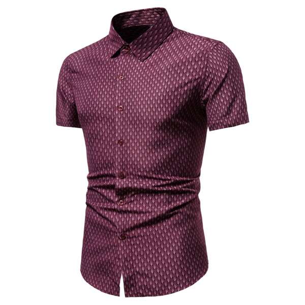 

Men All Over Print Button Through Shirt, Maroon