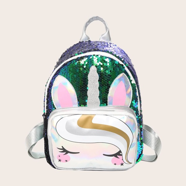 

Girls Sequin Decor Cartoon Graphic Backpack, Green