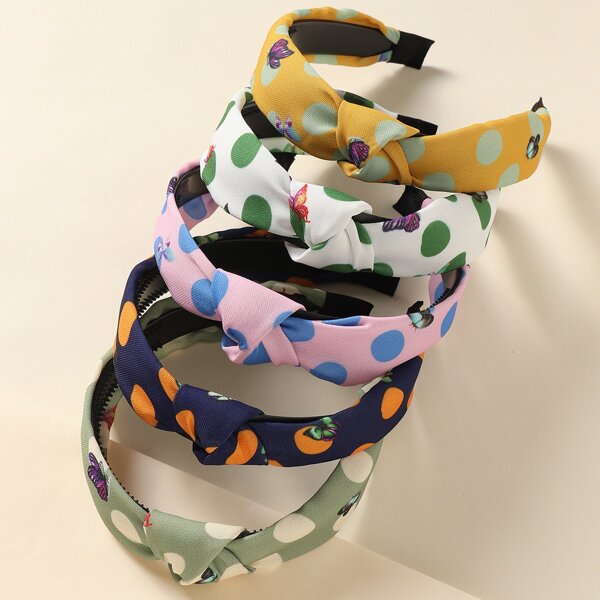 

5pcs Toddler Girls Polka Dot Hair Hoop, Multicolor