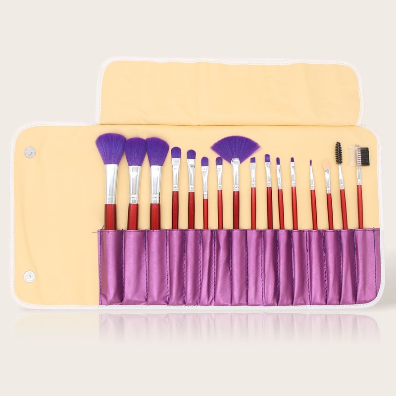

16pcs Soft Makeup Brush With 1pc Storage Bag, Purple