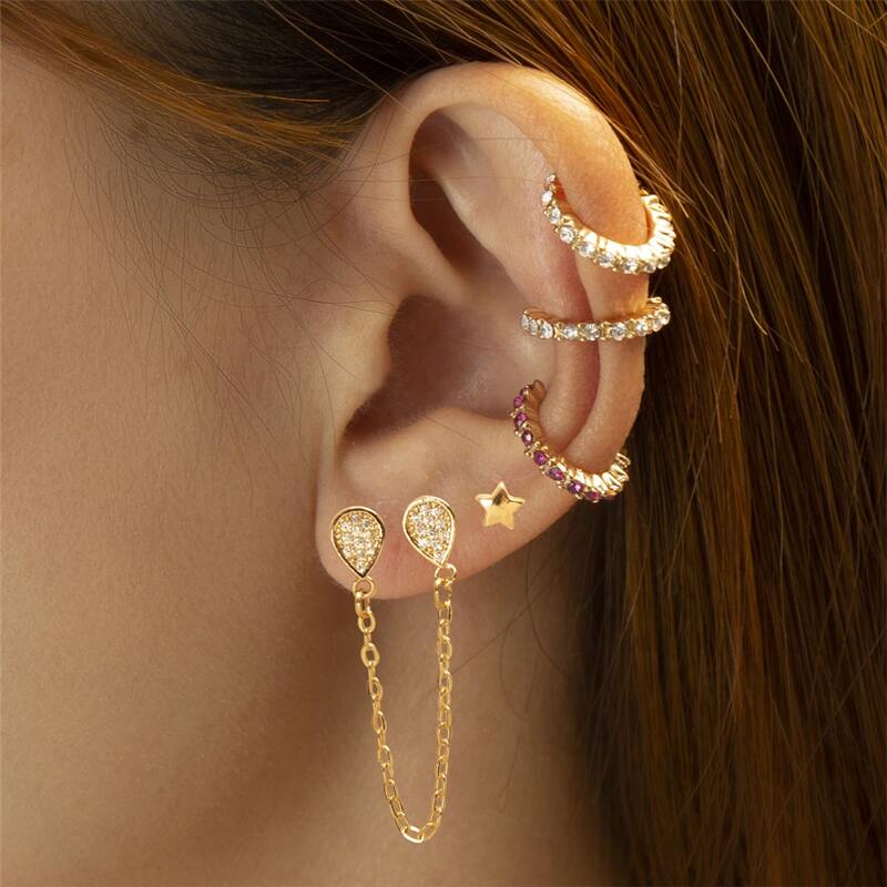 

5pcs Rhinestone Decor Earring, Gold