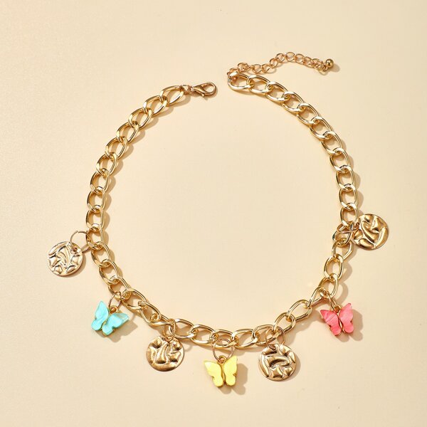 

Butterfly Charm Chain Necklace, Multicolor
