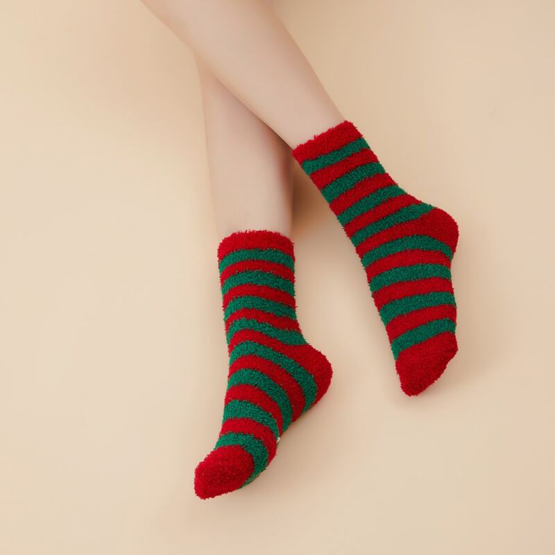 

Striped Pattern Fuzzy Socks, Multicolor