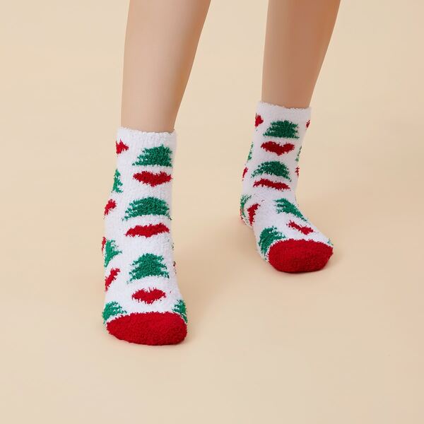 

Tree Pattern Fuzzy Socks, Multicolor