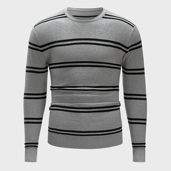 

Men Striped Crew Neck Sweater, Grey