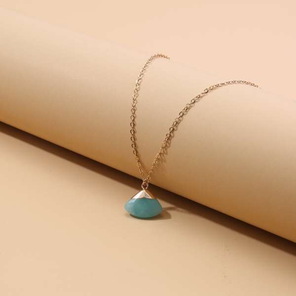 

Fan Stone Charm Necklace, Blue