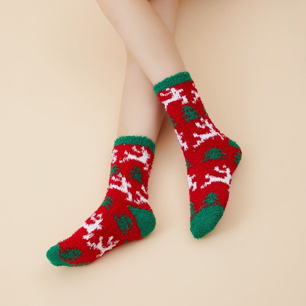 

Tree Pattern Fuzzy Socks, Multicolor