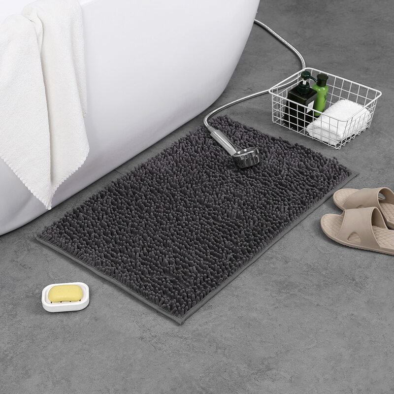 

1pc Solid Chenille Floor Mat, Dark grey