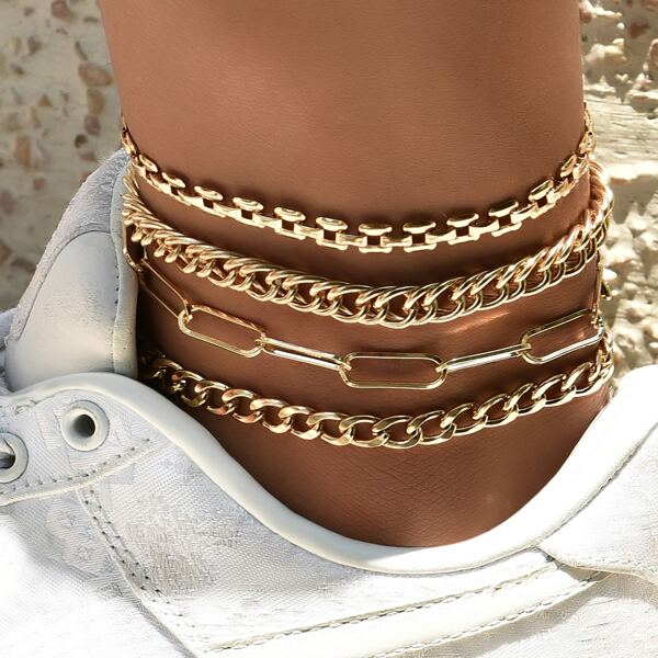 

4pcs Simple Chain Anklet, Gold