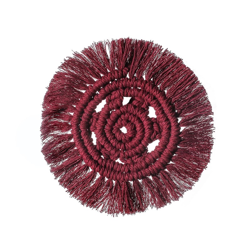 

1pc Round Woven Tassel Placemat, Burgundy