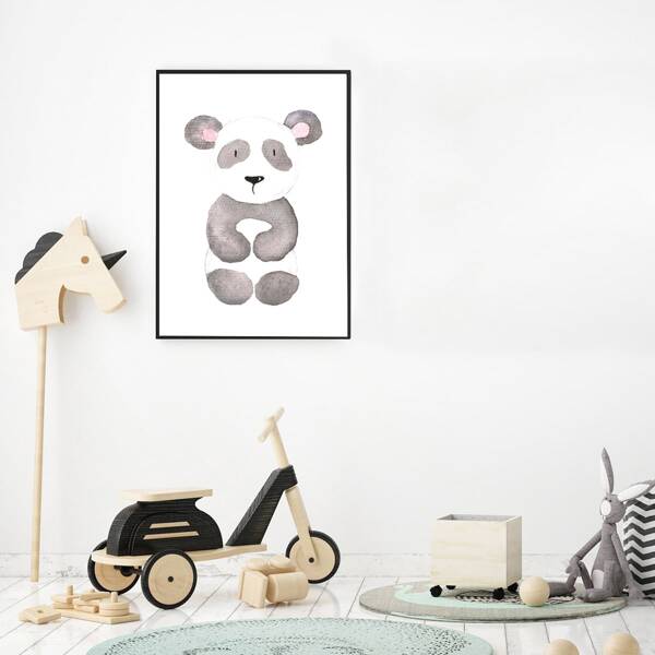 

Kids Cartoon Panda Print Wall Painting Without Frame, Multicolor