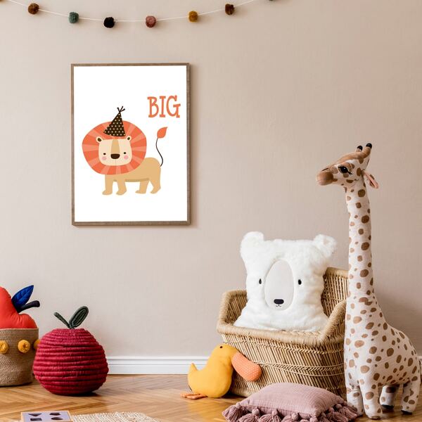 

Kids Cartoon Lion Print Wall Painting Without Frame, Multicolor