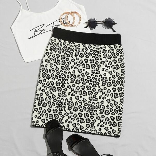 

Leopard Pattern Knit Skirt, Multicolor