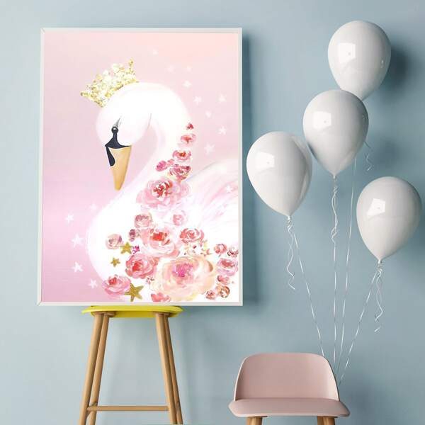 

Kids Swan Pattern Wall Painting Without Frame, Multicolor