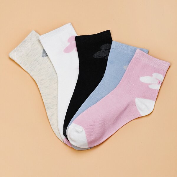 

5pairs Floral Pattern Socks, Multicolor