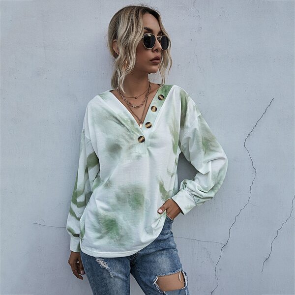 

Tie Dye Button Drop Shoulder Sweatshirt, Multicolor