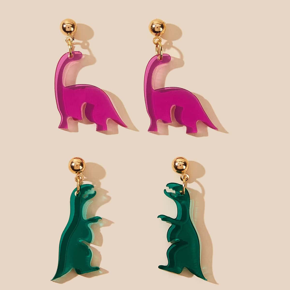 

2pairs Dinosaur Charm Drop Earrings, Multicolor