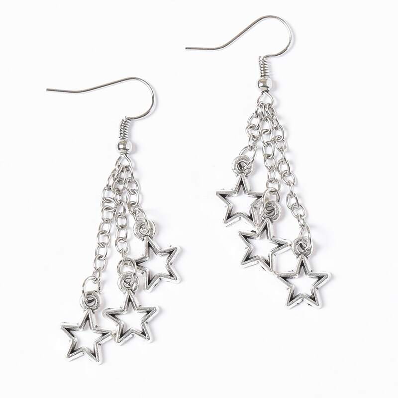 

Star Charm Drop Earrings, Silver