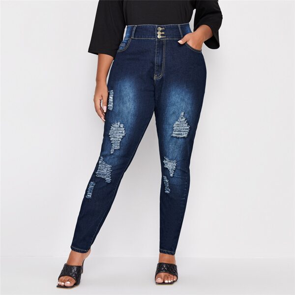 

Plus Ripped Detail Skinny Jeans, Dark wash