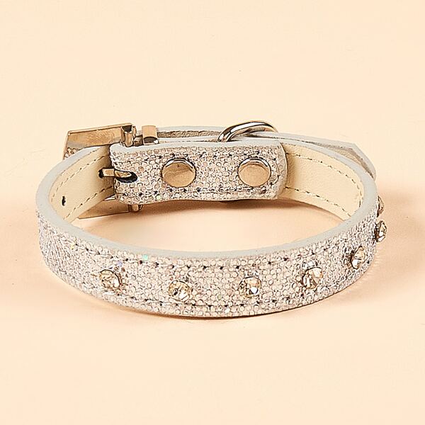 

1pc Cat Rhinestone Decor Collar, Silver