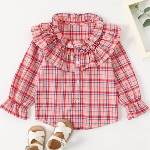 

Toddler Girls Tartan Plaid Ruffle Blouse, Multicolor