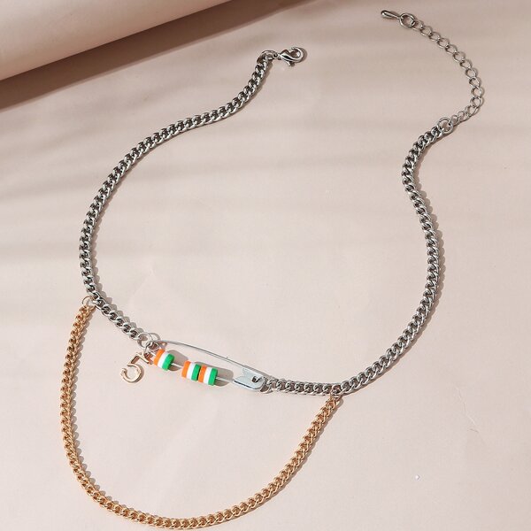 

Safety Pin Decor Necklace, Multicolor