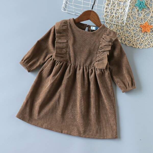 

Toddler Girls Ruffle Trim Corduroy Smock Dress, Coffee brown