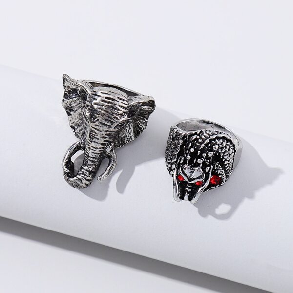 

2pcs Men Elephant Decor Metal Ring, Silver