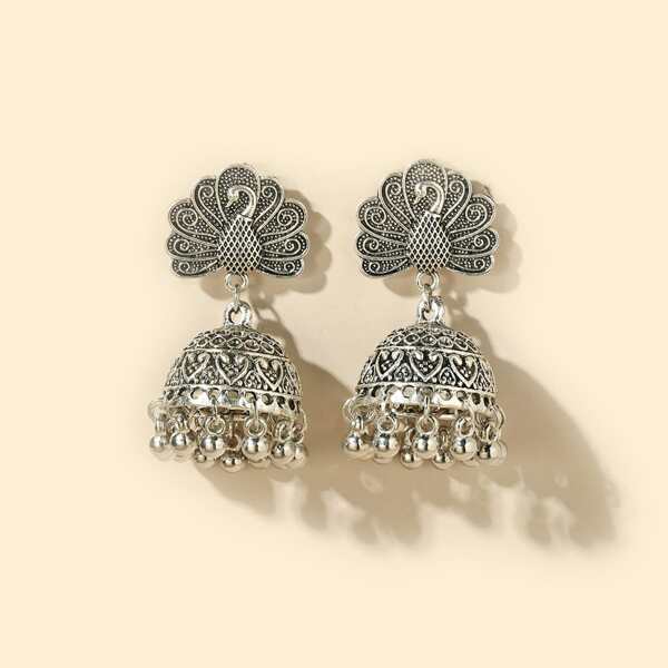

Round Ball Tassel Jhumka Earrings, Silver