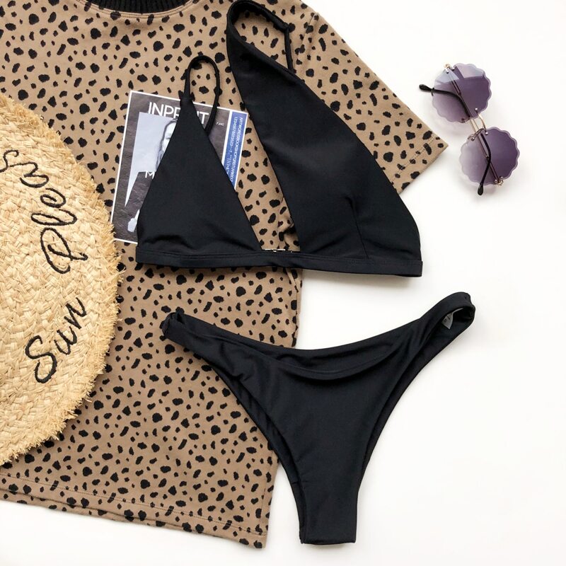 

Cut-out One Shoulder Bikini Swimsuit, Black