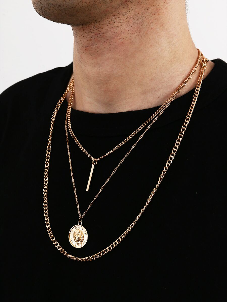3 piezas collar de hombres con barra - Amarillo Oro - Ver 1