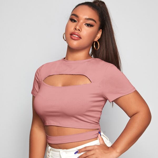 

Plus Cut Out Front Crop Top, Dusty pink