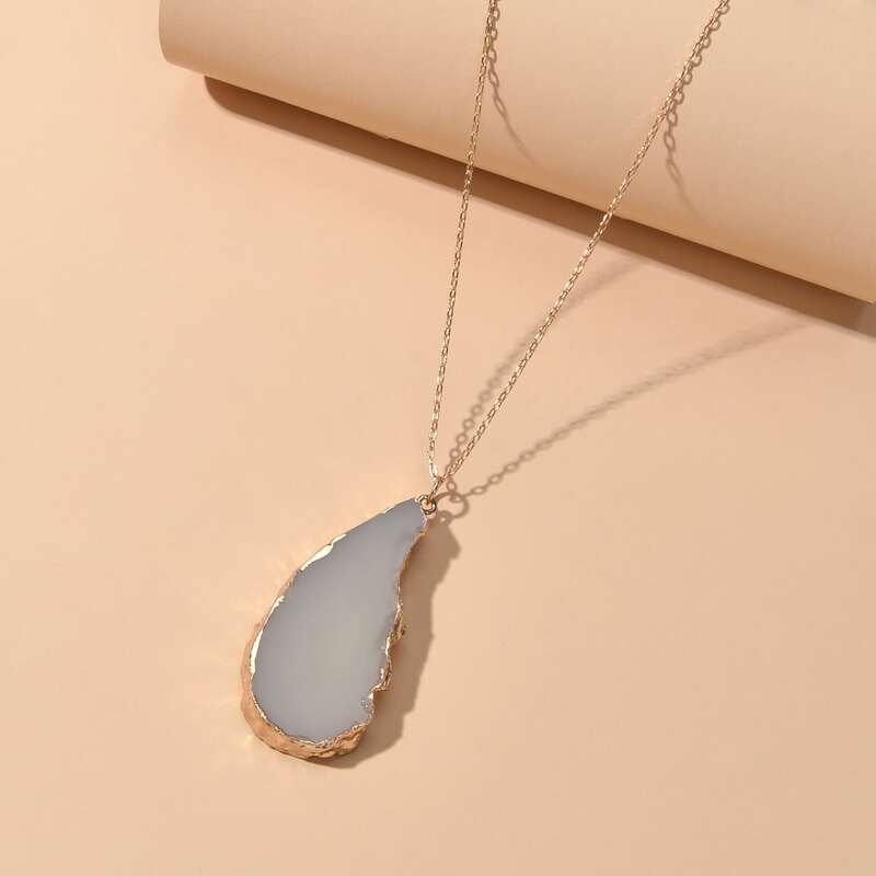 

Stone Pendant Long Necklace, Gold
