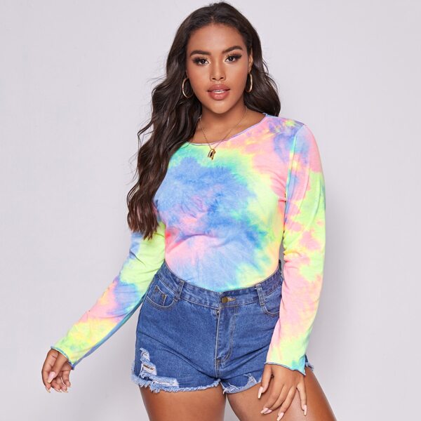 

Plus Tie Dye Contrast Binding Tee, Multicolor