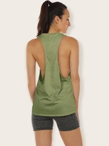 Loose Fit Racerback Workout Tank Top With Large Armholes - Army Green - View 1