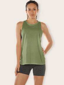 Loose Fit Racerback Workout Tank Top With Large Armholes - Army Green - View 2