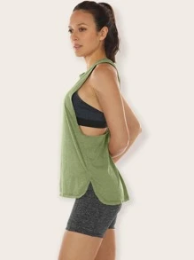 Loose Fit Racerback Workout Tank Top With Large Armholes - Army Green - View 3
