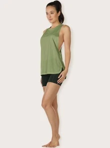 Loose Fit Racerback Workout Tank Top With Large Armholes - Army Green - View 4