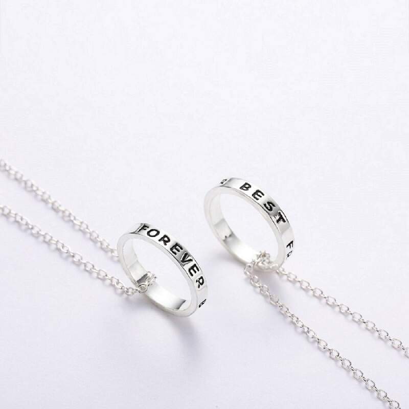 

2pcs Letter Decor Ring Pendant Necklace, Silver