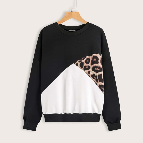 

Cut And Sew Leopard Print Sweatshirt, Multicolor