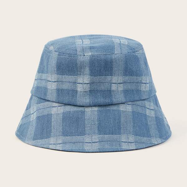 

Plaid Pattern Bucket Hat, Blue