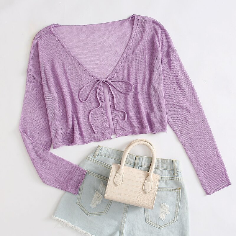 

Drop Shoulder Tie Front Cardigan, Pastel lilac purple