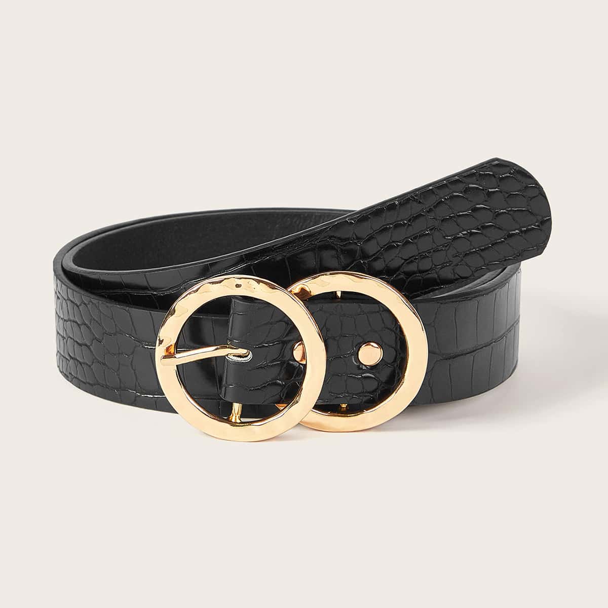 

Croc Pattern Double O-ring Belt, Black