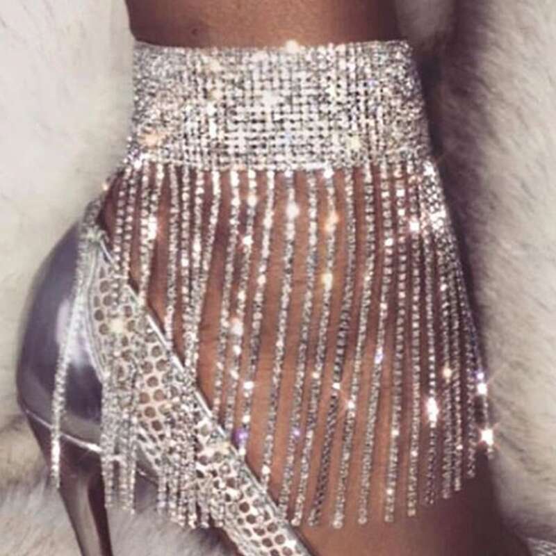 

Rhinestone Tassel Design Anklet, Silver