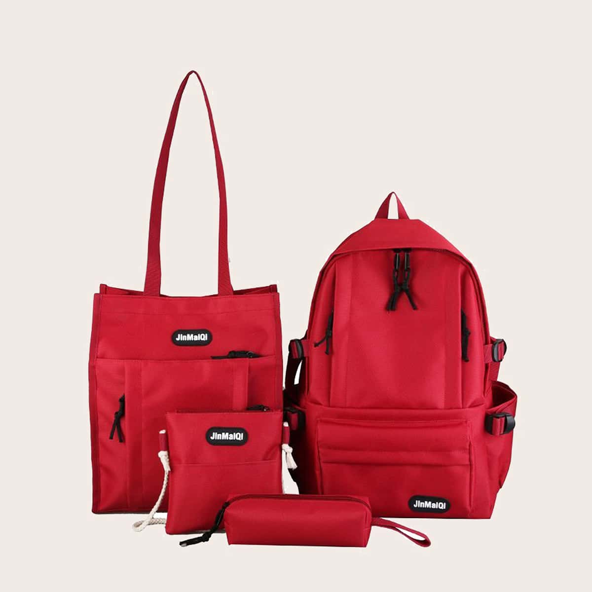 

4pcs Letter Graphic Backpack Set, Red