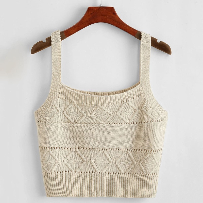 

Solid Argyle Knit Top, Beige