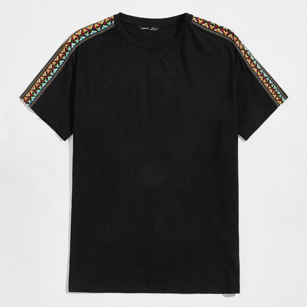 

Men Tribal Tape Detail Tee, Black