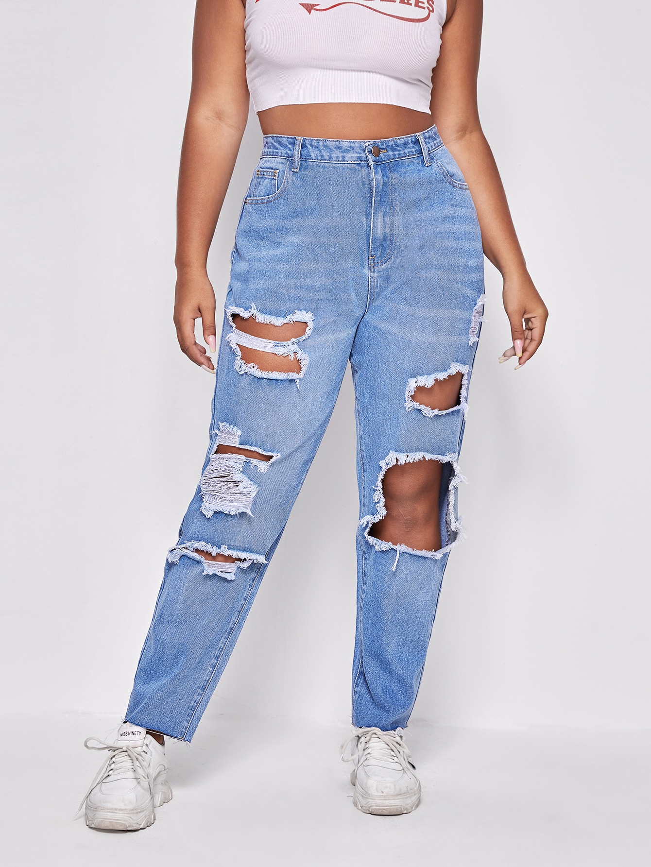 Plus Light Wash Ripped Detail Jeans thumbnail